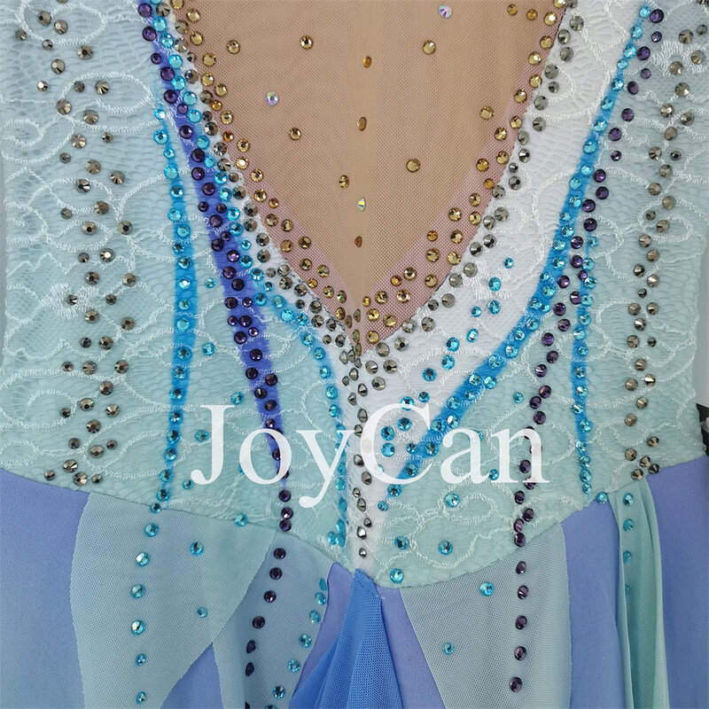 JoyCan-فستان التزلج على الجليد للفتيات ، دنة زرقاء ، شبكة مطاطية ، ملابس الرقص المنافسة ، حسب الطلب
