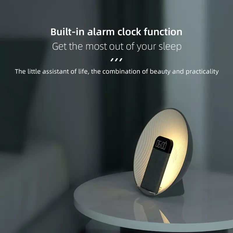 Veilleuse Bluetooth S05 pour chambre à coucher, haut-parleur, qualité sonore surround, prend en charge la charge sans fil 15W, affichage d'horloge numérique, lampe de bureau