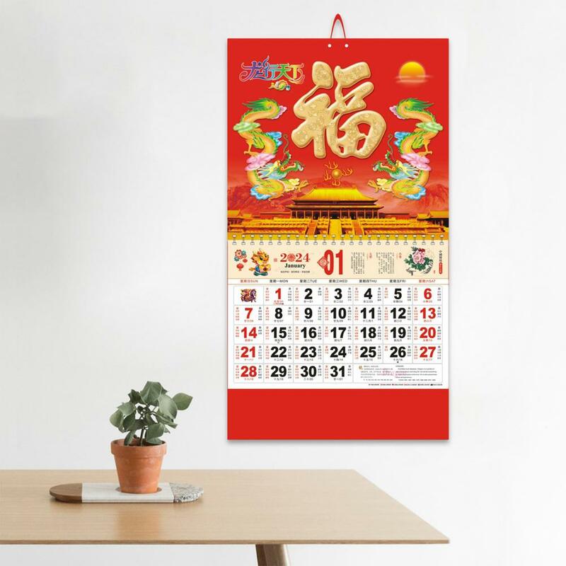 Kalendarz noworoczny 2024 chiński noworoczne, ścienne wiszące kalendarze tradycyjny wystrój roku księżycowego do domu z smoczym rokiem