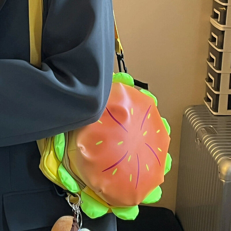 Ransel Burger PU portabel, desain Hamburger bergaya untuk perjalanan liburan luar ruangan