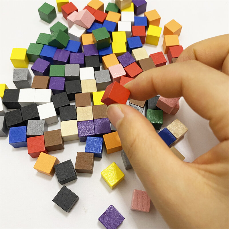 100Pcs/lots 10mm Wood Cubes Colorful Dice Chess Pieces Right Angle For Token Puzzle Board Games Early Education Free shipping