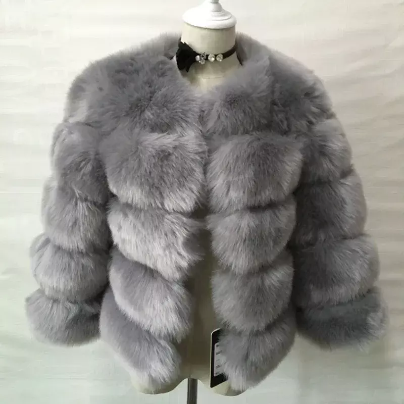 Abrigo de piel sintética de zorro de imitación para mujer, abrigo de manga larga corta, Otoño e Invierno
