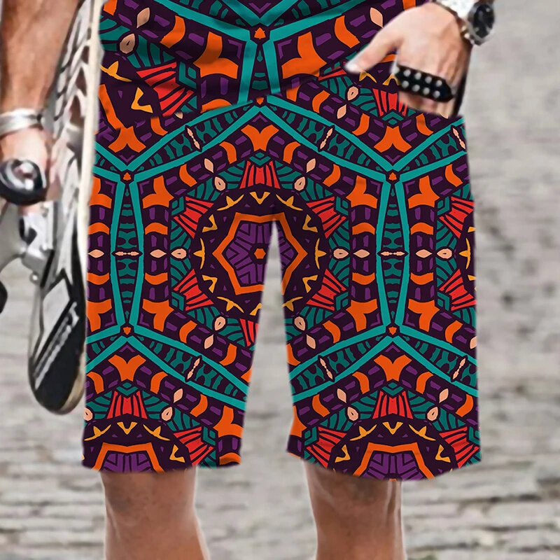 Шорты мужские пляжные в стиле Харадзюку, винтажные штаны для плавания с 3D этническим экзотическим принтом, модная крутая уличная одежда, Шорты Для магистралей