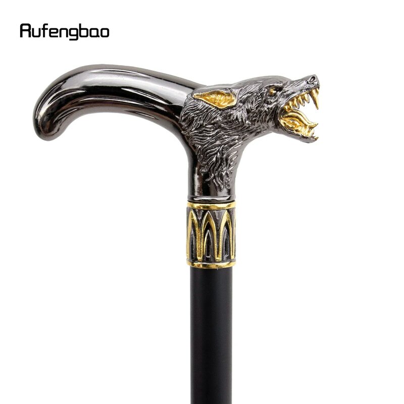 杖,金,黒,オオカミの頭,装飾的なウォーキングスティック,エレガントなコサトウキビ,93cm