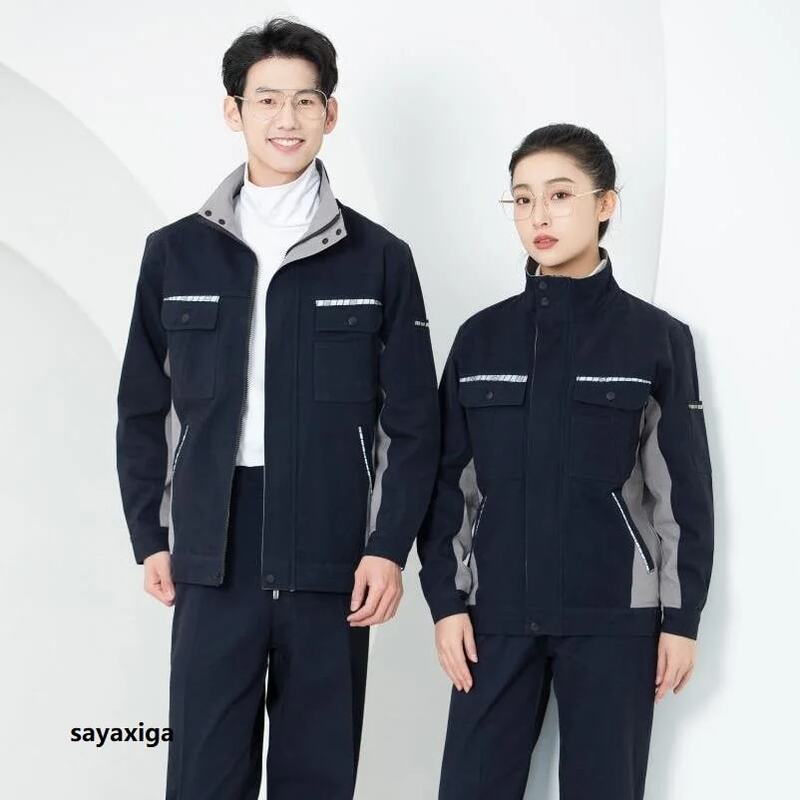 Work Clothing Set For Men Spring Autumn Fashion Workshop Worker Uniform Contrast Color Durable Auto Repair Factory Work Coverall