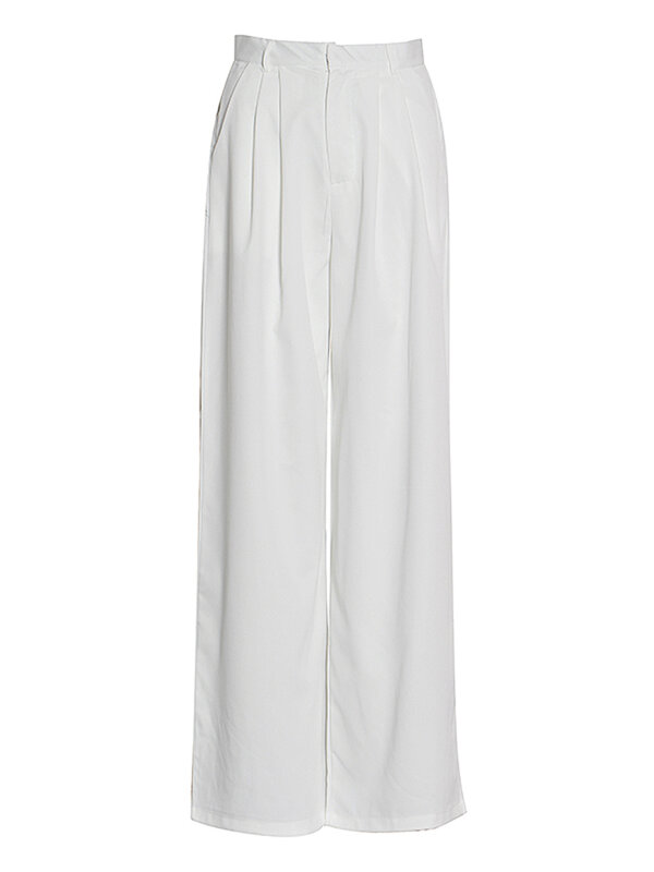 ROMISS minimalistyczny jednokolorowe spodnie dla kobiet luźna talia szeroka nogawka patchworkowe kieszenie długie spodnie damskie jesienna odzież moda