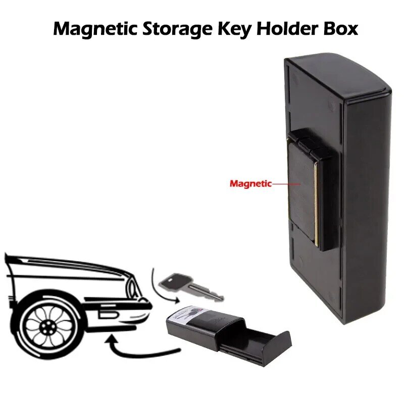 Caja de almacenamiento magnética para llaves, caja de seguridad negra para coche, almacenamiento al aire libre con imán para casa, oficina, coche, camión, caravana, caja secreta