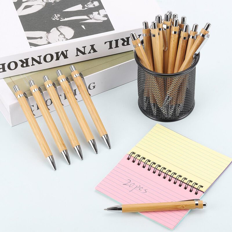 30 buah pulpen kayu bambu 1.0mm ujung peluru pena bola tanda tangan tinta hitam alat tulis pembungkus Sekolah