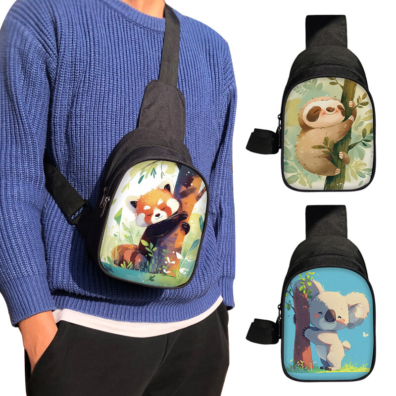 Bolso de pecho con estampado de Koala para hombre y mujer, bolsa cruzada de árbol perezoso, Panda Rojo acuarela, soporte para teléfono, bolsas de almacenamiento, bolsa de mensajero, regalo