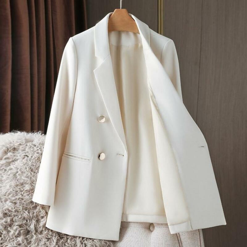 Leisure Time Outerwear Professional Women's Double-breasted Suit Coat for Business Style Ol Commute Loose Fit Long Sleeve Jacket