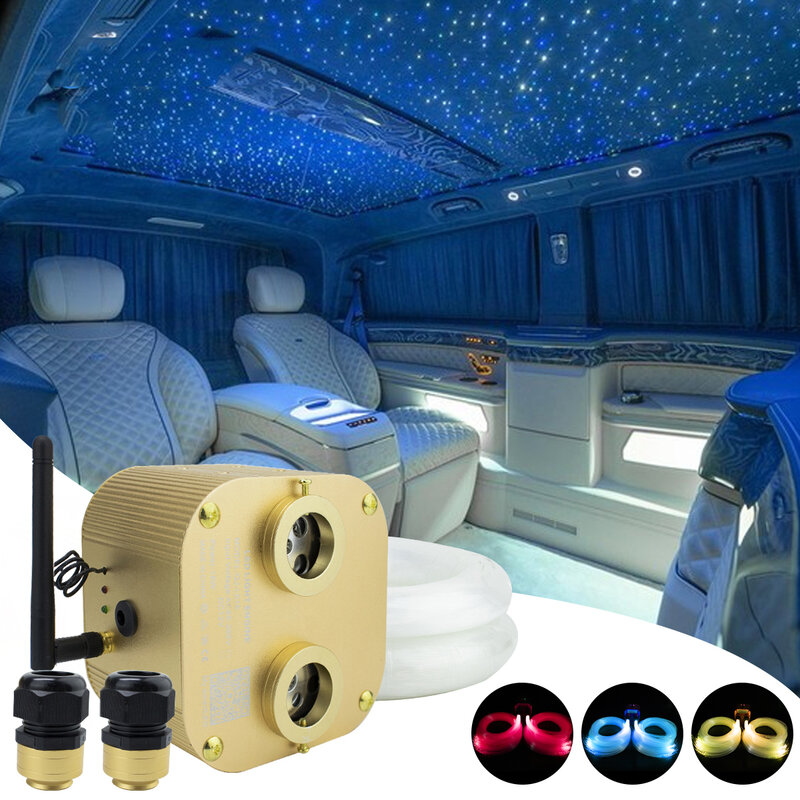 Fibra Óptica Carro Telhado Kit Luz de Teto, Cabeça Dupla, 20W, RGBW, Twinkle Starry Sky, Controlador SmartAPP