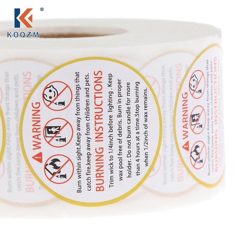 Rollo de etiquetas de advertencia para velas, 500 piezas por rollo, pegatinas de seguridad para derretir cera, impermeables, 3,8 cm