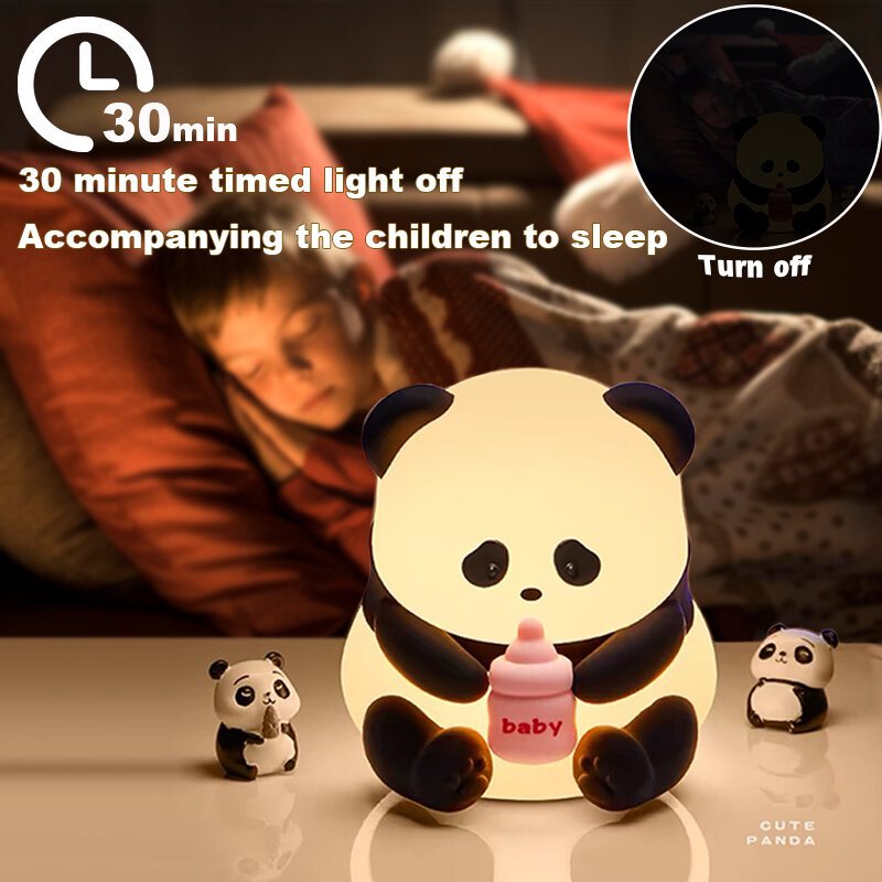 Słodka Panda silikonowa lampa czujnik dotykowy LED akumulator lampka do sypialni zabawki nocne lampka nocna prezent dla ojca