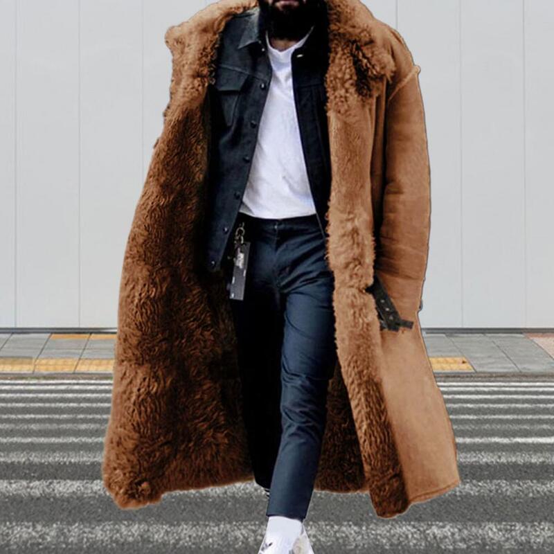 Blusão single-breasted resistente ao frio masculino, casaco de pelúcia grosso, monocromático, lapela elegante, meio, ao ar livre, meio, inverno