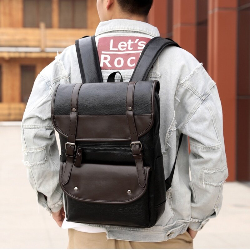 Винтажный кожаный рюкзак для ноутбука, мужские школьные ранцы из искусственной кожи, вместительные водонепроницаемые школьные ранцы для студентов и путешествий