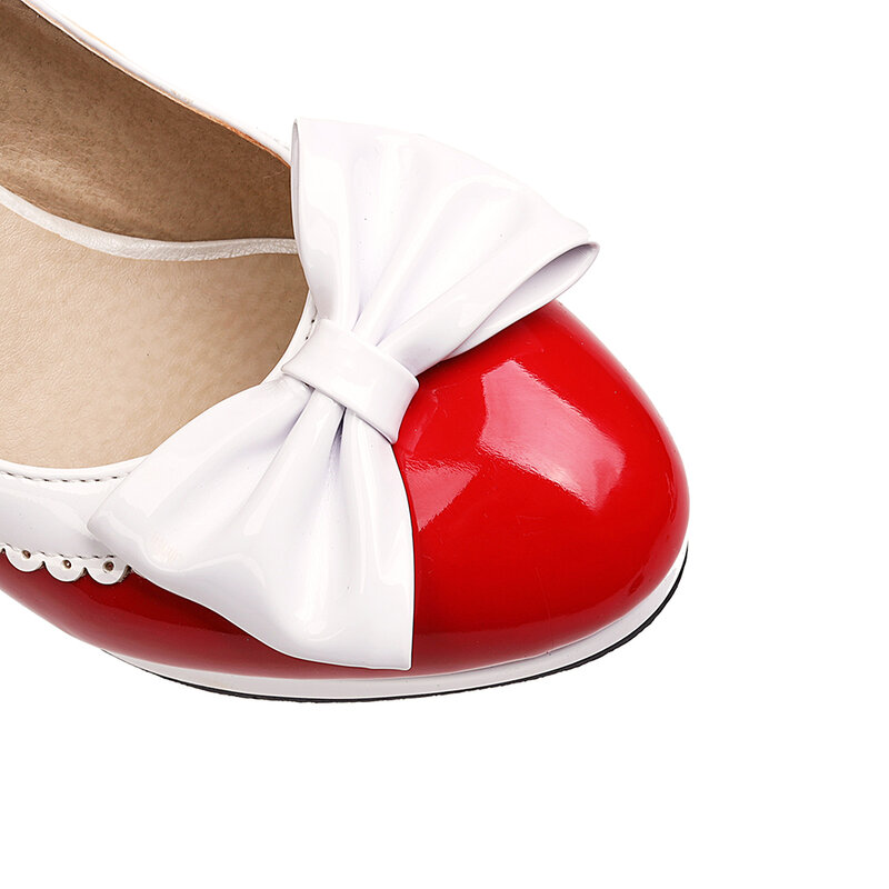 Sweet Mary Jane-zapatos de tacón alto con lazo para mujer, calzado de charol, con plataforma gruesa, de fiesta, con hebilla, poco profundos