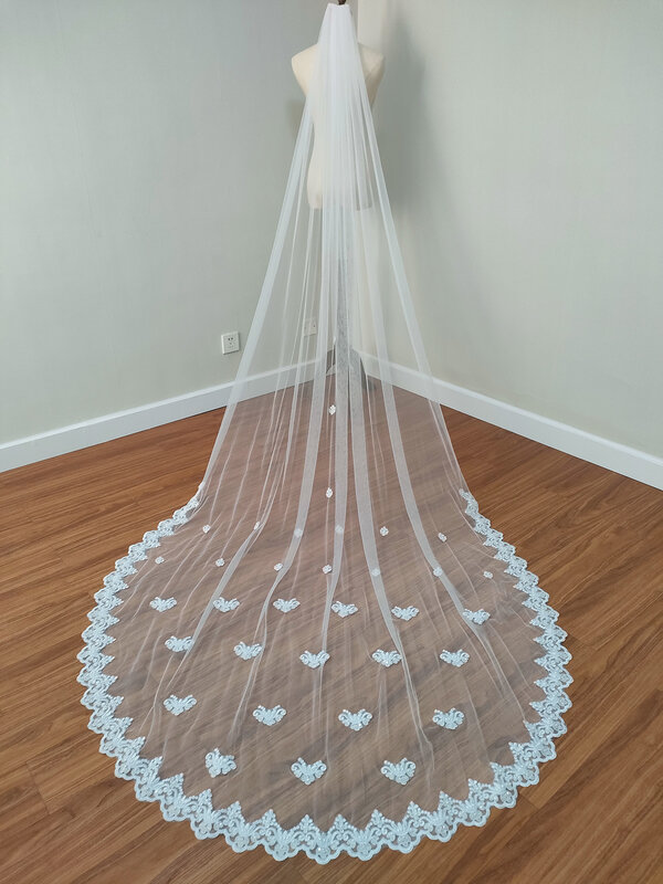 RealShot-حجاب زفاف مصنوع يدويًا من الدانتيل النقي ، حجاب كاتدرائية مطرز ، اكسسوارات الزفاف ، زفاف طويل ، 3m ، 4m ، 5m