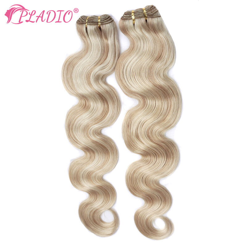 Extensions de Trame de Cheveux Humains Blond Clair, Double Trame, Vrais Remy, Cousus en Bundles de Cheveux Soyeux Body Wave, 100G
