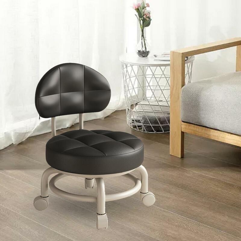 Low Round Rolling Stool with Wheels 360° Rotating Makeup with Backrest Pulley Stool for Kitchen Barber Shop Library Salon Garage