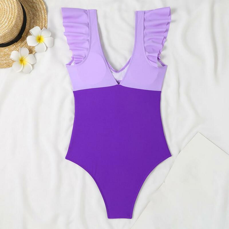 Smooth Monokini Stylish One-piece Swimsuits for Women V-neck Tummy Control High Waist Bathing Suit with Cutout Design Patchwork