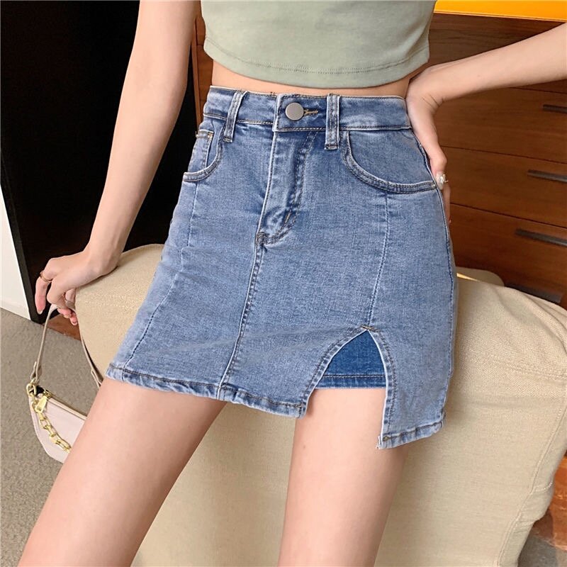 Deptown jeansowe damskie spodenki w stylu Vintage Sexy Y2K spódnica z rozcięciami odzież uliczna casualowa Retro koreańska moda dżinsowa krótka spódniczka