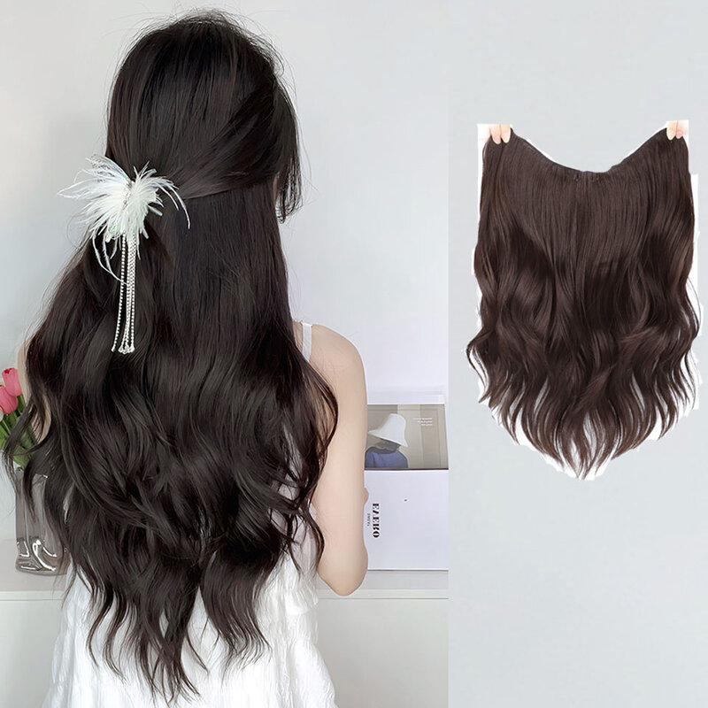 Rambut sintetis klip dalam panjang bergelombang tebal hiasan rambut untuk wanita penuh kepala ekstensi rambut sintetis wig Ombre
