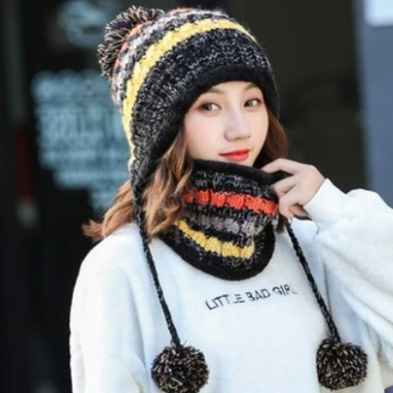Ensemble de chapeaux d'hiver pour femmes, cagoule, écharpe épaisse et chaude en polaire tricotée à l'intérieur, 2 pièces, 2022