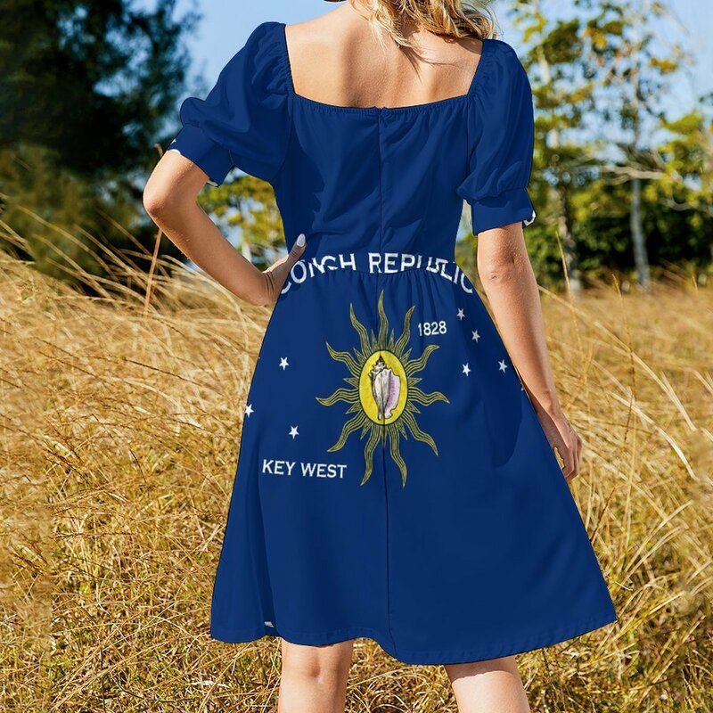 فستان بلا أكمام للنساء ، بدلة صيفية ، تنورة صيفية ، علم جمهورية المحار مفتاح الغرب ، فستان الشاطئ ، الولايات المتحدة الأمريكية