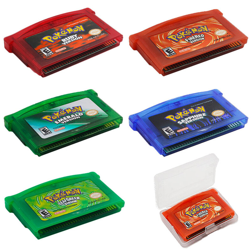 Video Game Cartridge Console Card, Série Pokemon, Esmeralda, Safira, Rubi, Verde Folha, Vermelho Fogo, Língua Inglesa, Versão dos EUA, 32 Bit