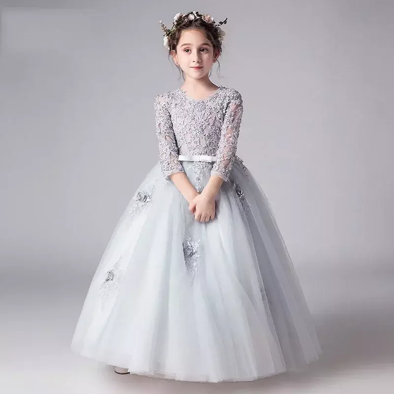 Vestido infantil de princesa com fios fofos, apresentador de flores, show de piano, aniversário, novo, primavera, 2024