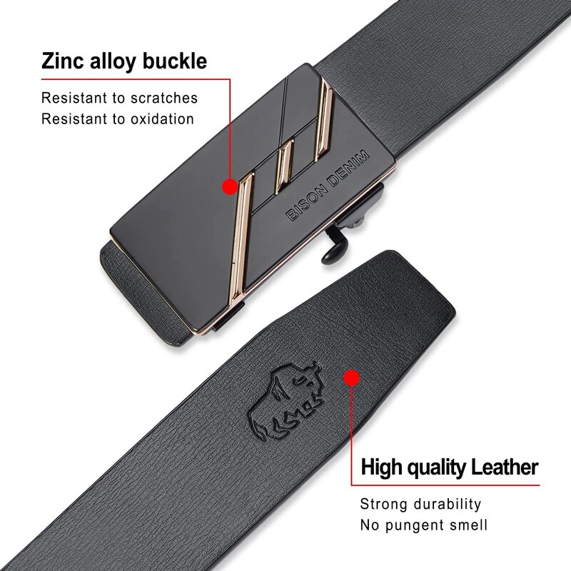 BISON DENIM Male Belt Luxury Brand Automatic Men Belts Cowskin Leather Waist Strap Genuine Leather Belts For Jeans Free Shipping
