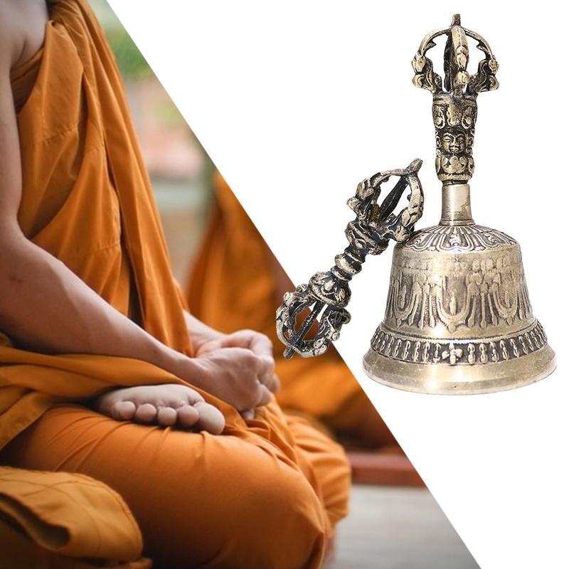 Lonceng Meditasi Buddha Tibet Bel Meditasi dan Set Dorje Objek Dharma Lonceng Meditasi Tangan Lonceng Doa Dorje Dharma