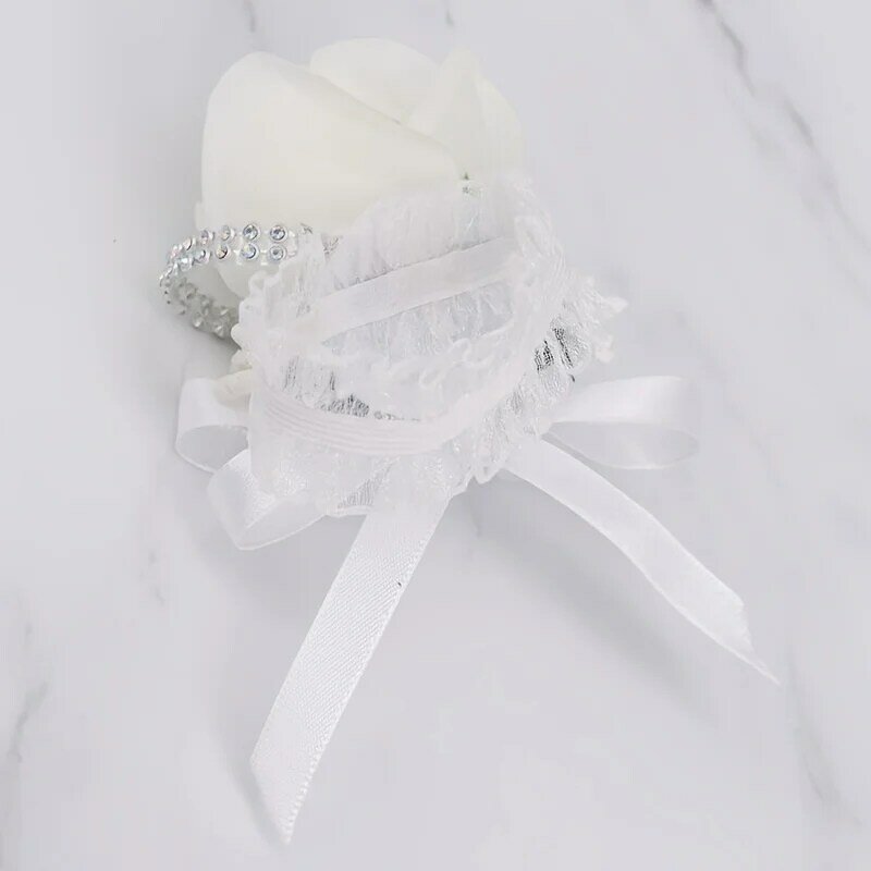 1/6 pz matrimonio seno bianco fiore occidentale finto singolo rosa risvolto fiore mano fiore Boutonniere polso corpetto