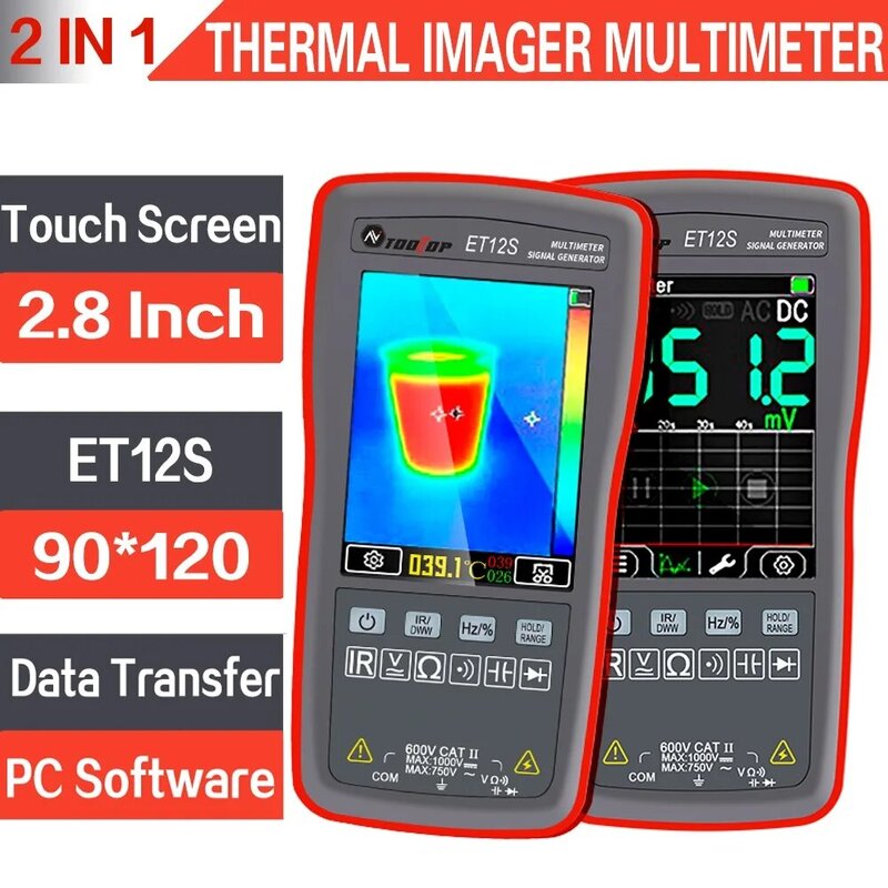 TOOLTOP-multímetro de cámara de imagen térmica 2 en 1, dispositivo con pantalla táctil de 2,8 pulgadas, cámara IR, circuito Solar, detección automotriz