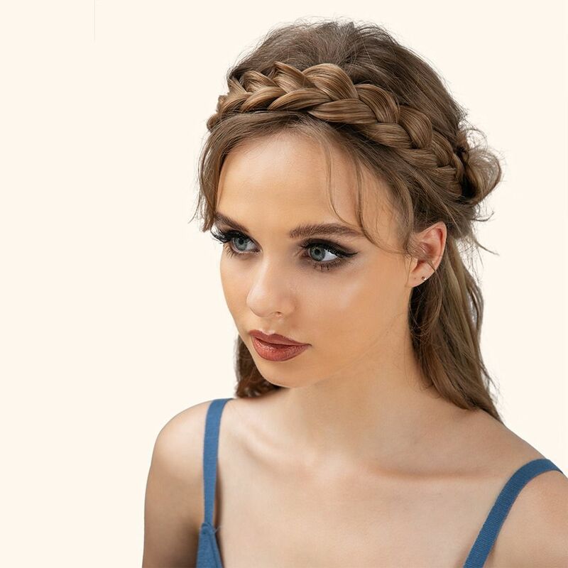 Bohemian Style Synthetic Headband Heat Resistant Plaited Hair Braided Headband With Adjustable Belt Classic Chunky Wide