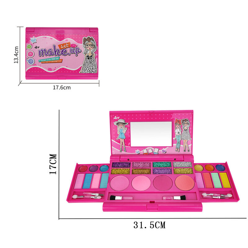 Dzieci makijaż Box zmywalny bezpieczne nietoksyczne kosmetyki zabawki dla dziewczynek cień do powiek błyszczyk różowe słońce zestaw pędzli do makijażu prezenty