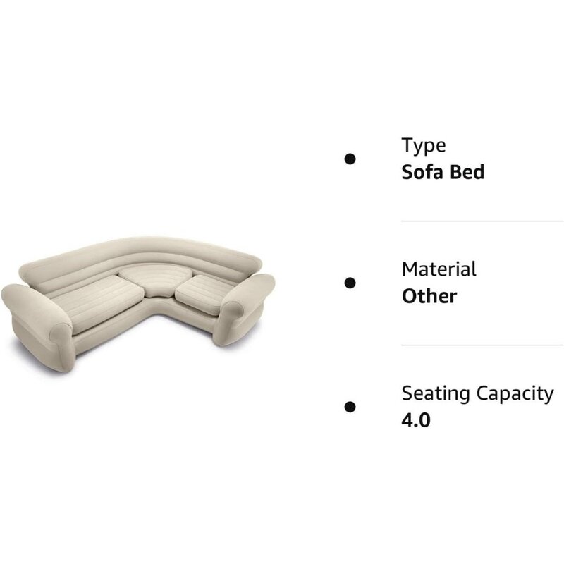 Colchão de ar secional sofá sofá sofá, 2 em 1 inflar e deflating válvula canto, Sala de estar ou dormitório, bege