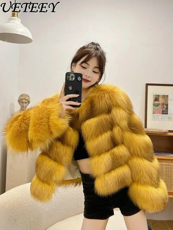 Luxo Fox Fur Faux Fur casaco para mulheres, jaqueta de pele curta, casacos peludos grossos, alta qualidade, inverno, novo, 2023