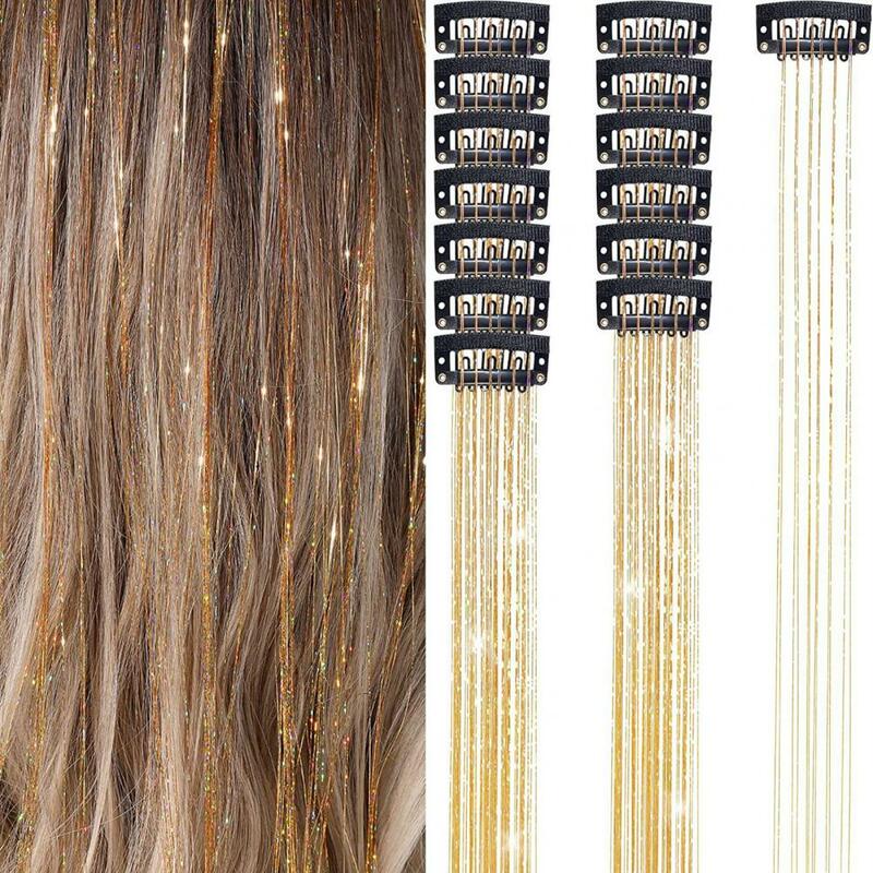 6Pcs 50cm Sparking Shiny Hair Tinsel Hair Extensions Tinsel Hair Clip-on Extensions Women Hippie for Braiding Headdress