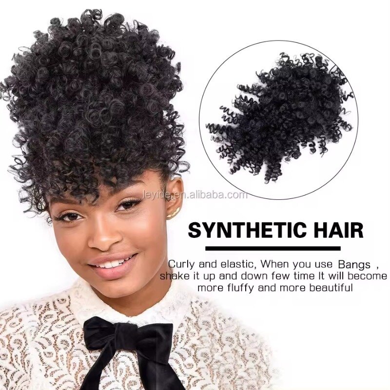 Sznurek Afro wysoki Puff z doczepianymi grzywkami włosy syntetyczne D krótki perwersyjne kręcone włosy kok klips w dla kobiet