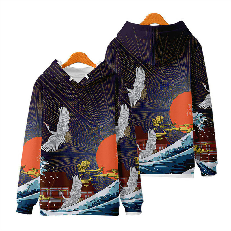 Sweatshirt Hoodie Hip Hop pria, jaket Pullover ukuran besar, Hoodie motif Crane cetak Harajuku Streetwear 2022 musim gugur