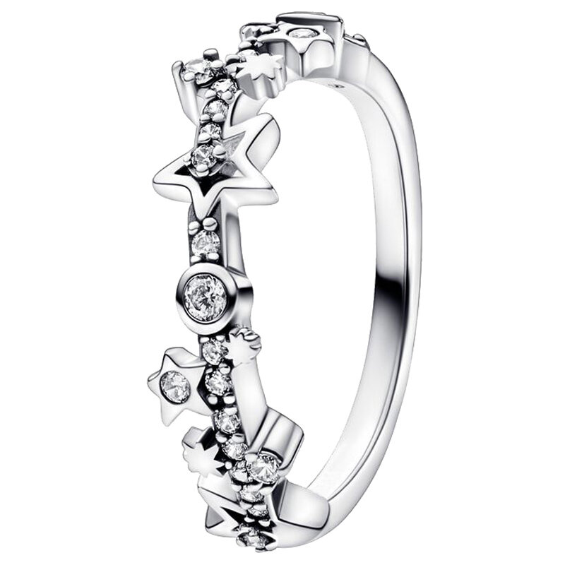 Женское двухцветное кольцо с полумесяцем и звездами, из серебра 925 пробы