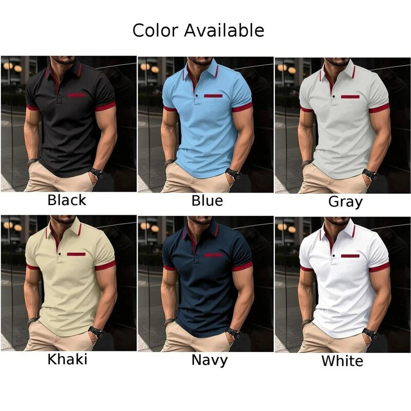 Camiseta de manga curta regular de poliéster masculina, gola virada para baixo, elástica, moda verão, camiseta masculina