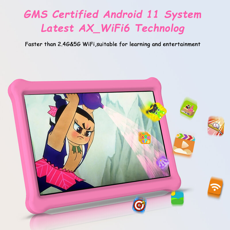 QPS 10 Inci Tablet Anak Android 11 1280*800 HD Ouad Core Wifi 2GB 32GB Tablet Anak untuk Belajar Anak dengan Dudukan 6000MAh