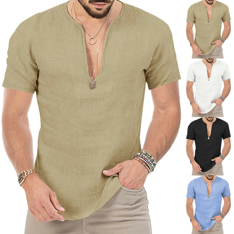 Men's Casual Shirt V Neck Shirt New Button Down Short Sleeved T Shirts for Men Mens T Shirt T Shirts for Men Pack Mens T Shirts