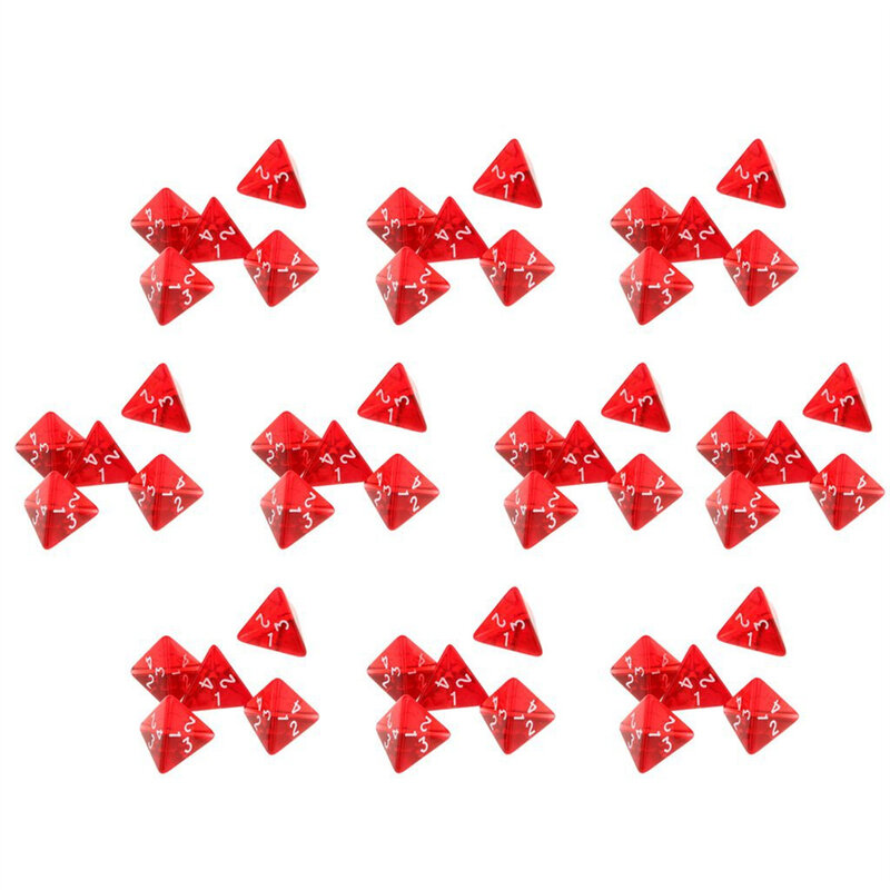 Multi-Sided Gem Polyhedral Dice, D & D TRPG Cup Games, Cor vermelha, D4, 20mm, 10 pcs, 50 pcs, 100 pcs