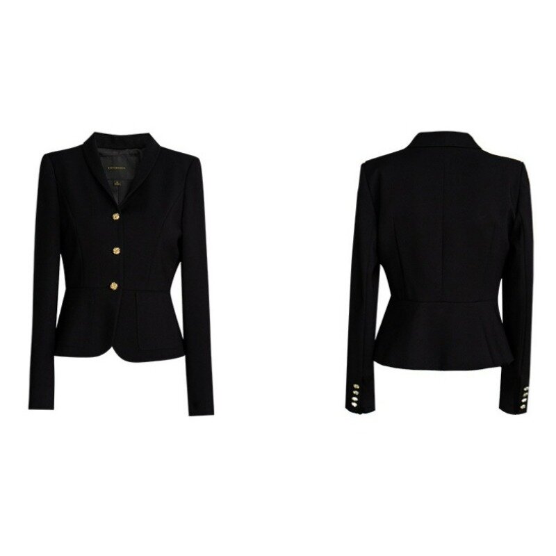 Temperamen jaket jas hitam ramping wanita, blazer pendek serbaguna gaya Korea berpergian santai musim semi baru
