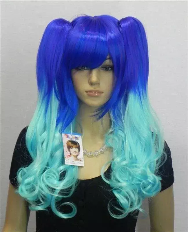 Парики женские длинные из синтетических волос для косплея, модные искусственные волосы с разноцветными синими завитками для женского рождественского костюма на Хэллоуин