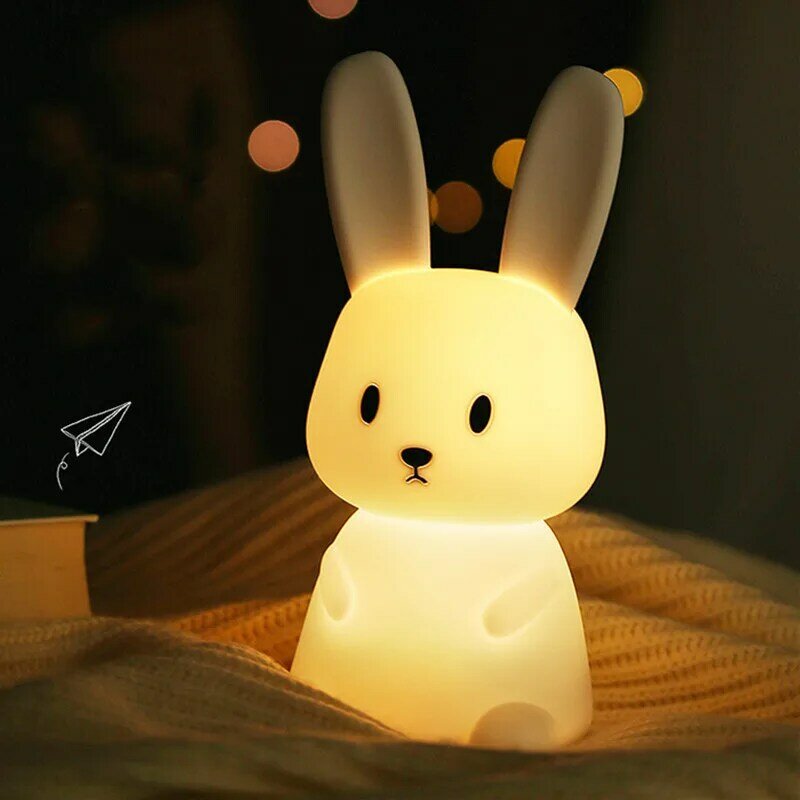 Lampu malam LED kelinci silikon kelinci, lampu Sensor sentuh, lampu lucu dekorasi kamar tidur, hadiah untuk anak bayi, lampu meja, dekorasi rumah