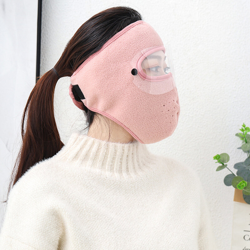 Unisex kominiarka jesienno-zimowa osłona na twarz z przezroczystymi goglami wiatroszczelne podszyty polarem pokrywa dla mężczyzn kobiety 360 ° maska pełnozakresowa